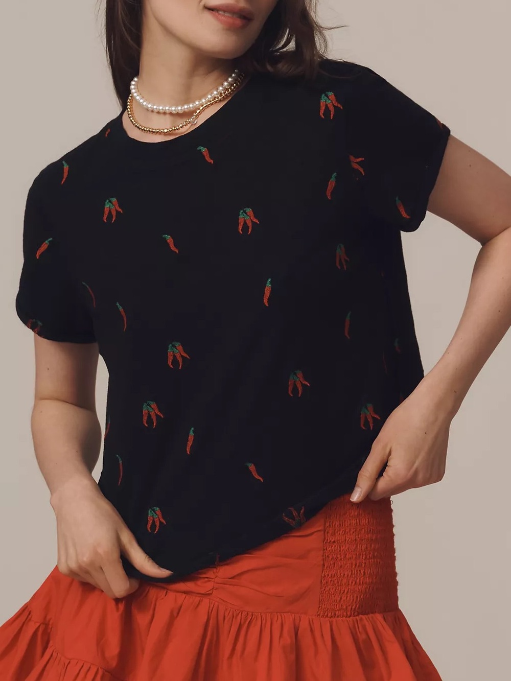 Anthropologie The Caitlin Boxy T-Shirt by Maeve: Embroidery Edition. Size XS